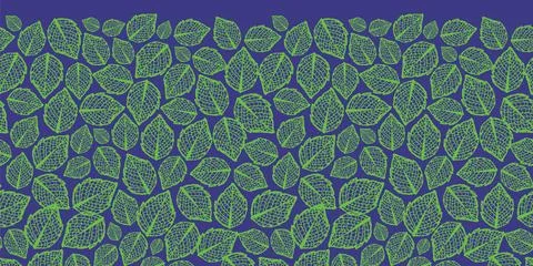 Vector hand drawn doodle closely arranged mint leaf monochrome horizontal border Illustrazione stock