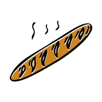 Vector hand drawn doodle colored sketch hot baguette bread isolated on white Stock Illustration