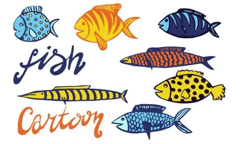 Vector hand drawn doodle fish icon. Logo design template. Cute hand drawn chi Stock Illustration