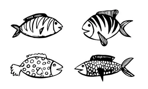 Vector hand drawn doodle fish icon. Logo design template. Cute hand drawn chi Stock Illustration