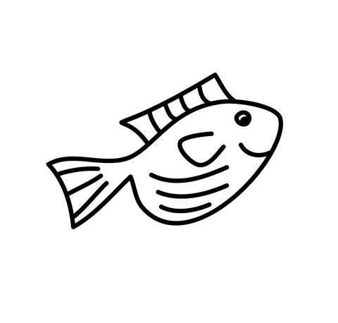 Vector hand drawn doodle fish in monoline scandinavian style. Image for label Stock Illustration