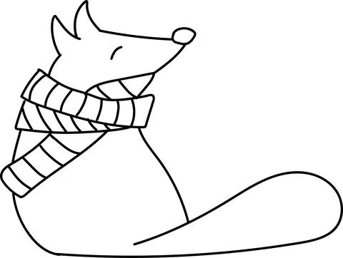 Vector hand drawn doodle fox with scarf. New Year winter illustration Stock Illustration