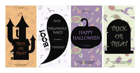 Vector hand drawn Doodle Halloween set Colorful cartoon cliparts, symbols Stock Illustration
