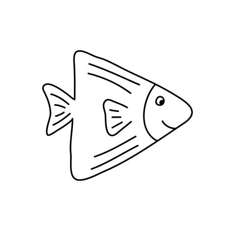 Vector hand drawn doodle image of fish in monoline scandinavian style. Image for Stock Illustration