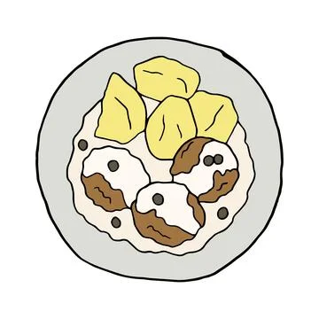 Vector hand drawn doodle Konigsberger Klopse. Kingsmountainer Balls. German c Stock Illustration