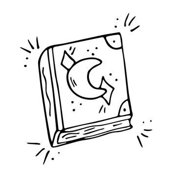 Vector hand drawn doodle magic book cartoon. Wizard book of spells. Old book. Stock Illustration