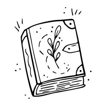 Vector hand drawn doodle magic book cartoon. Wizard book of spells. Herbal book Stock Illustration