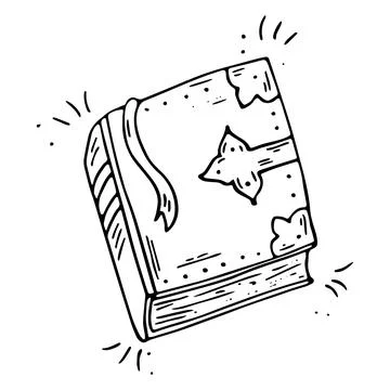 Vector hand drawn doodle magic book cartoon. Wizard book of spells. Old book. Stock Illustration
