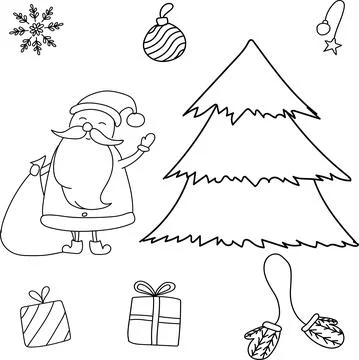 Vector hand drawn doodle. New Year set with Santa Clause, Christmas tree, mit Stock Illustration