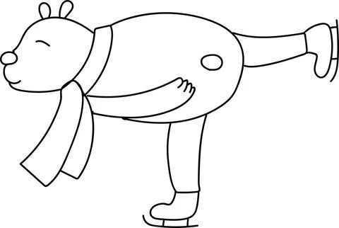 Vector hand drawn doodle polar bear with scarf ice skating. New Year winter i Stock Illustration