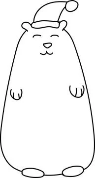 Vector hand drawn doodle polar bear with hat. New Year winter illustration Stock Illustration