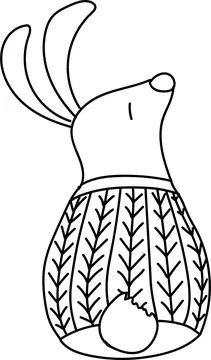 Vector hand drawn doodle rabbit in a knitted sweater. New Year winter illustr Stock Illustration