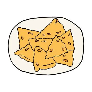 Vector hand drawn doodle samosa. Indian cuisine dish. Design sketch element f Stockillustratie