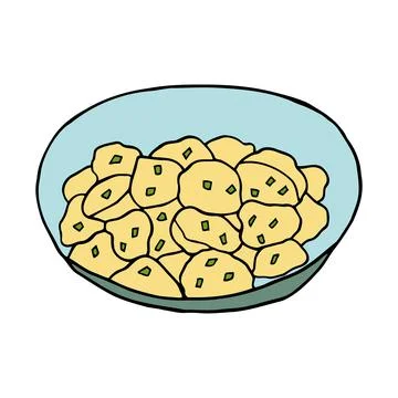 Vector hand drawn doodle Schwabischer kartoffelsalat. German cuisine dish. De Stock Illustration