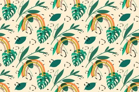 Vector hand drawn doodle seamless pattern, minimalistic boho painting style Stock Illustration
