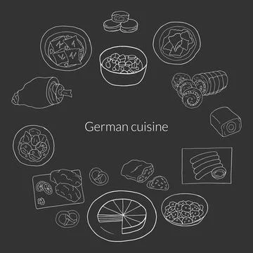 Vector hand drawn doodle set of German cuisine. Design sketch elements for me Stock Illustration