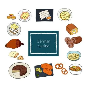 Vector hand drawn doodle set of German cuisine. Design sketch elements for me Stock Illustration