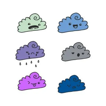 Vector hand drawn doodle sketch raining cloud with kawaii face isolated on wh Illustrazione stock