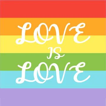 Vector hand drawn doodle sketch lgbt love is love lettering isolated on rainbow Stock Illustration
