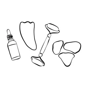 Vector hand drawn doodle sketch gua sha face massage roller Stock Illustration