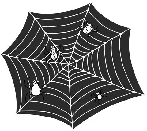 Vector hand drawn doodle spiderweb isolated on white background. Four spiders Stock Illustration