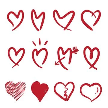 Vector of hand drawn doodle style heart isolated on white background. group r Stock Illustration