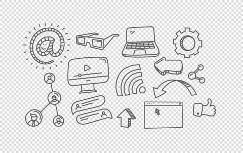 Vector hand drawn doodle style elements isolated on transparent background. W Illustrazione stock