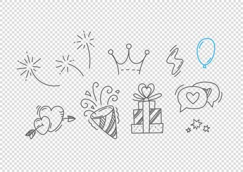 Vector hand drawn doodle style elements isolated on transparent background. V 스톡 일러스트