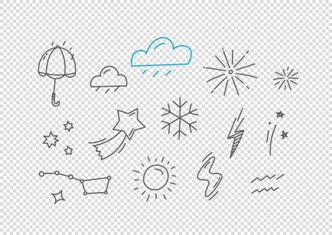 Vector hand drawn doodle style forecast elements isolated on transparent back Stock-Illustration