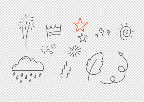 Vector hand drawn doodle style elements isolated on transparent background. V 스톡 일러스트