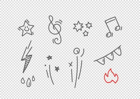 Vector hand drawn doodle style elements isolated on transparent background. V 스톡 일러스트
