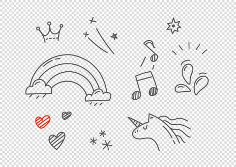 Vector hand drawn doodle style elements isolated on transparent background. V 스톡 일러스트