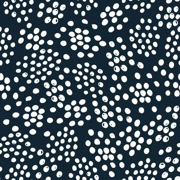 Vector hand drawn dots papaya seeds white and dark blue seamless pattern print Stock Illustration