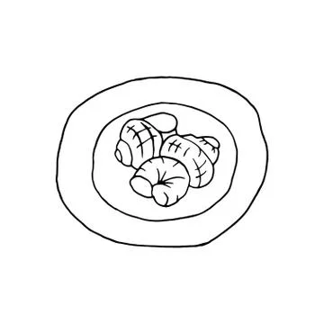 Vector hand drawn escargot on plate top view. French cuisine dish of snails.  Stock Illustration