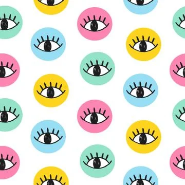 Vector hand drawn eye doodles in colorful circles Stock Illustration