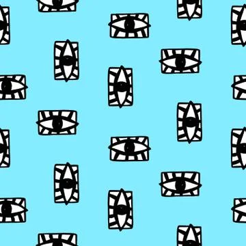 Vector hand drawn eye doodles seamless pattern Stock Illustration