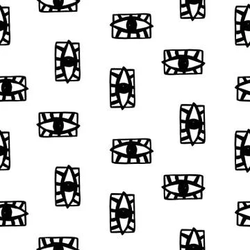 Vector hand drawn eye doodles seamless pattern Stock Illustration