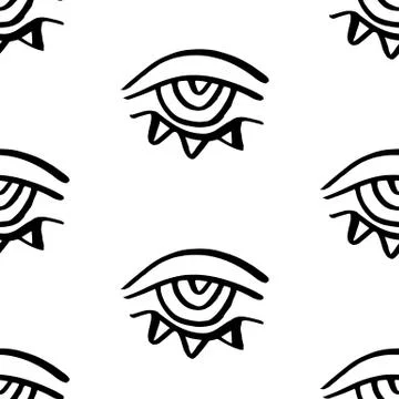 Vector hand drawn eye doodles seamless pattern Stock Illustration