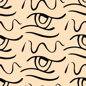 Vector hand drawn eye doodles seamless pattern background Stock Illustration