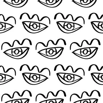 Vector hand drawn eye doodles seamless pattern Stock Illustration
