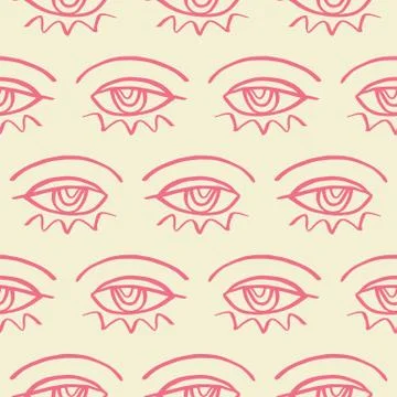 Vector hand drawn eye doodles seamless pattern background Stock Illustration