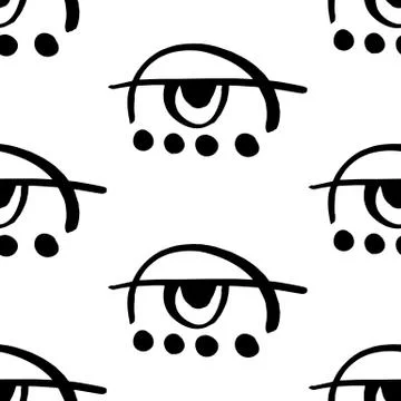 Vector hand drawn eye doodles seamless pattern Illustrazione stock