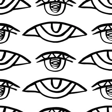 Vector hand drawn eye doodles seamless pattern Stock Illustration