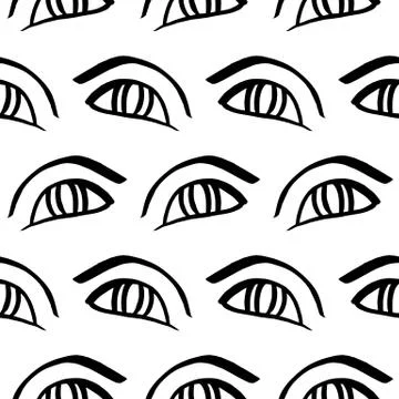 Vector hand drawn eye doodles seamless pattern Stock Illustration