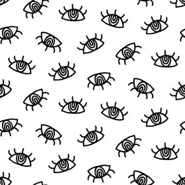 Vector hand drawn eye simple doodles seamless pattern Illustrazione stock