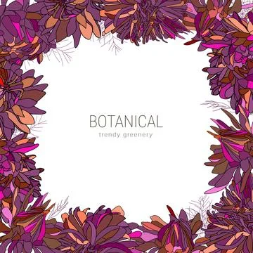 Vector hand drawn fall flower border of asters, daisies, green leaves, botanical Stock Illustration