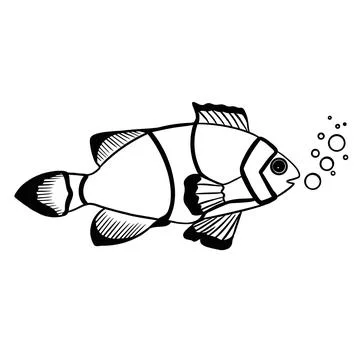 Vector hand drawn fish sketch, doodle style with black lines Illustrazione stock