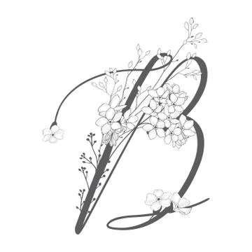 Vector Hand Drawn floral B monogram and logo Stock Illustration