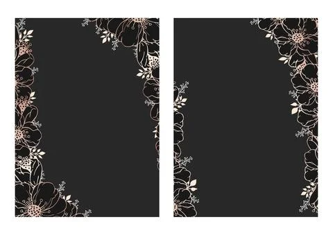 Vector hand drawn floral backgrounds with flowers. Floral gold and black patt Stock Illustration