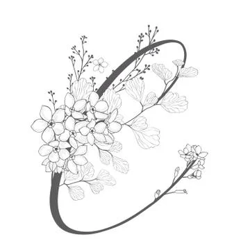 Vector Hand Drawn floral C monogram and logo Stock Illustration